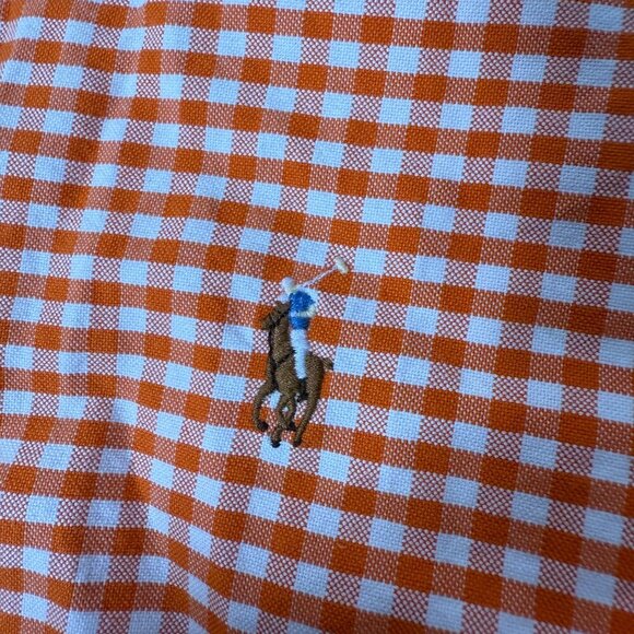 Ralph Lauren Custom Fit Sz XL Long Sleeve Shirt Orange White Check - Picture 6 of 6